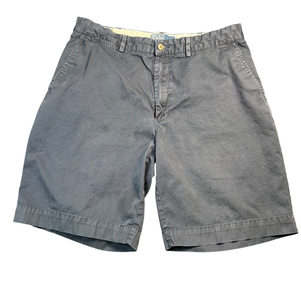 Polo Ralph Lauren Men's Shorts 34 Navy Blue Chino Flat Front Classic Cotton